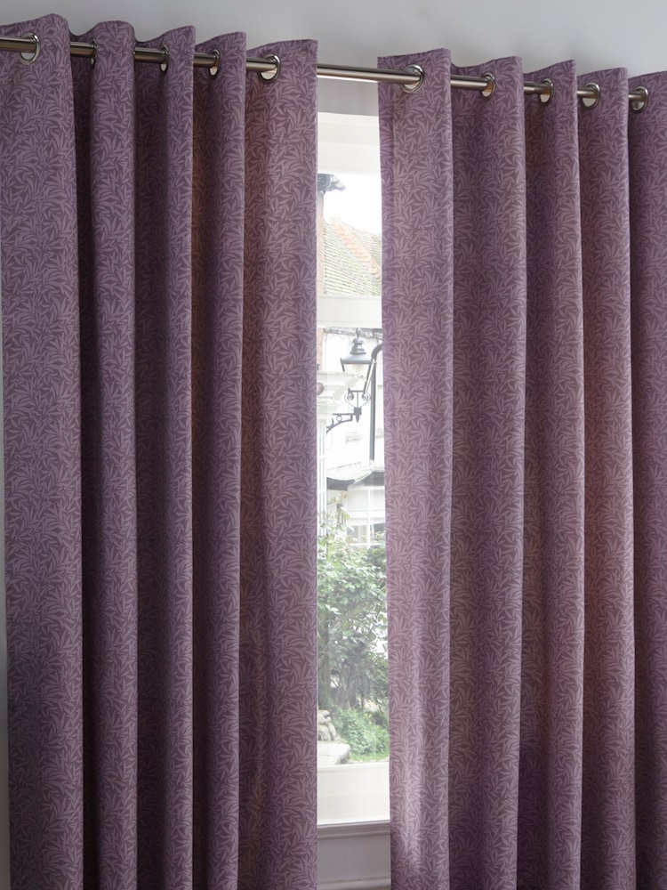 Dreams & Drapes Purple Hanworth Leaves Lined Eyelet Curtains - Image 1 of 1