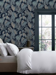Navy Jungle Leaves 10M Wallpaper - Image 1 of 4