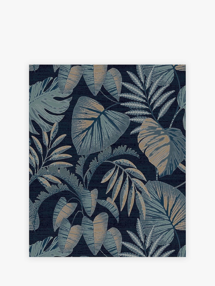 Navy Jungle Leaves 10M Wallpaper - Image 2 of 4 Navy Jungle Leaves 10M Wallpaper - Image 2 of 4