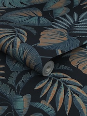 Navy Jungle Leaves 10M Wallpaper - Image 4 of 4