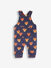 JoJo Maman Bébé Navy Blue Highland Cow Dungarees & Stripe Top Set - Image 3 of 5