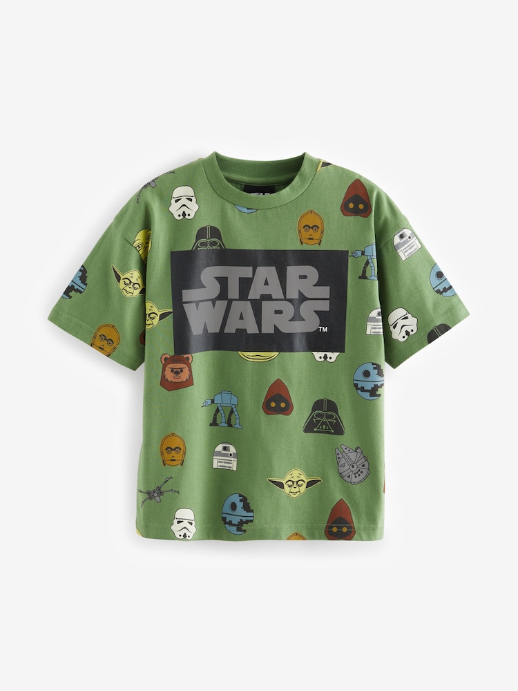 Khaki Green Licensed Star Wars All Over Print 100% Cotton Short Sleeve T-Shirt (3-16yrs) - Image 1 of 4