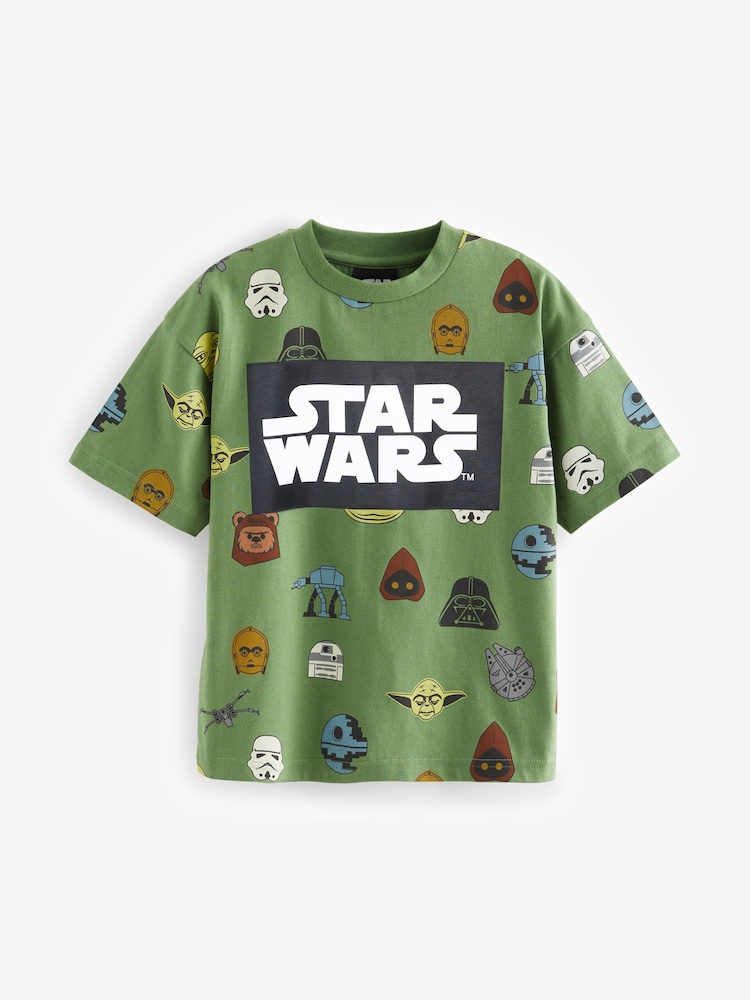 Khaki Green Licensed Star Wars All Over Print 100% Cotton Short Sleeve T-Shirt (3-16yrs) - Image 2 of 4