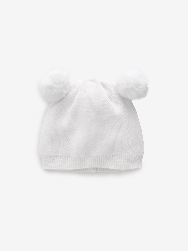 White Delicate Double Pom Baby Hat - Image 1 of 2