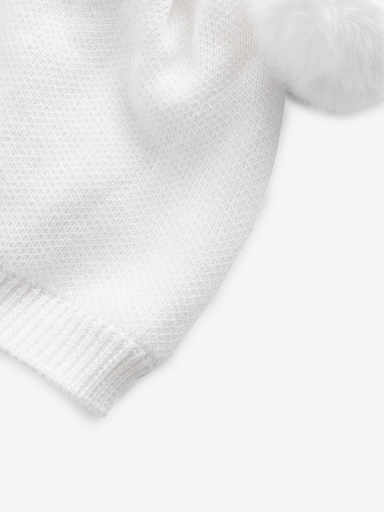 White Delicate Double Pom Baby Hat - Image 2 of 2