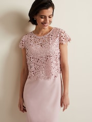 Phase Eight Pink Daisy Lace Midi Dress - Image 5 of 8