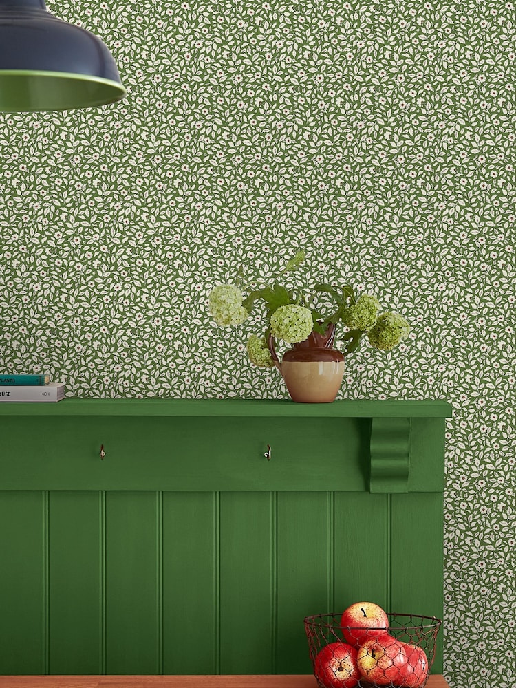 Joules Green Ditsy Floral Print 10M Wallpaper - Image 1 of 4 Joules Green Ditsy Floral Print 10M Wallpaper - Image 1 of 4