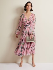 Phase Eight Pink Petite Lina Printed Midi Dress - Image 2 of 7