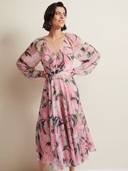 Phase Eight Pink Petite Lina Printed Midi Dress - Image 5 of 7