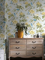 Papel pintado de pájaros y flores en malva - Imagen 1 de 4