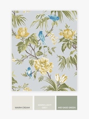 Papel pintado de pájaros y flores en malva - Imagen 3 de 4