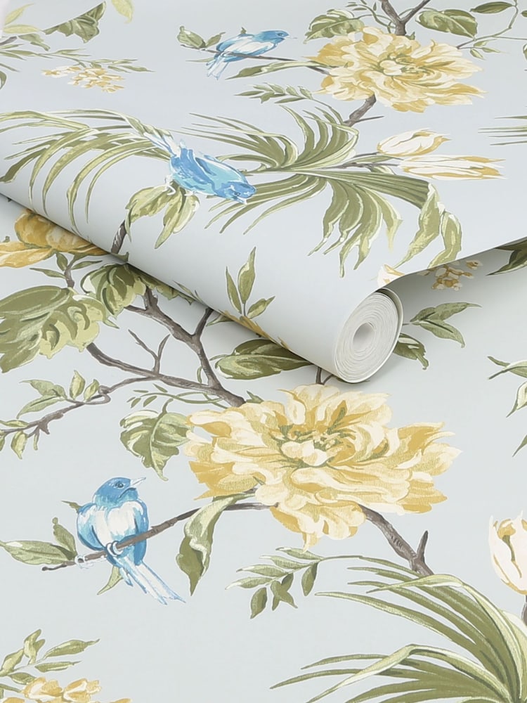 Papel pintado de pájaros y flores en malva - Imagen 4 de 4