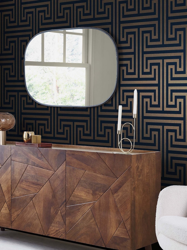 Blue Chic Geometric Fretwork 10M Wallpaper - Image 1 of 4 Blue Chic Geometric Fretwork 10M Wallpaper - Image 1 of 4