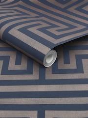 Blue Chic Geometric Fretwork 10M Wallpaper - Image 4 of 4