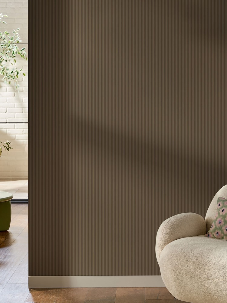 Mocha Ticking Stripe 10M Wallpaper - Imagen 1 de 5