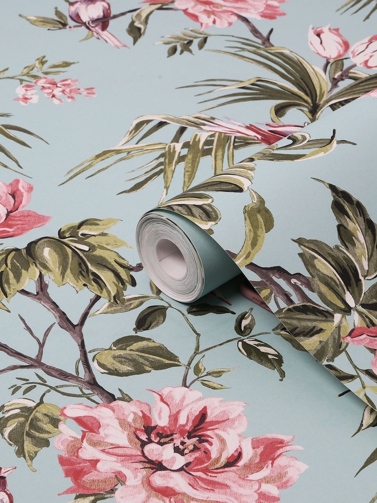 Blue Mauve Birds & Blooms Wallpaper - Image 4 of 4 Blue Mauve Birds & Blooms Wallpaper - Image 4 of 4