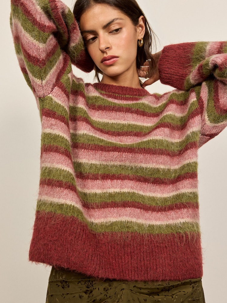 BHOEM Multi Brushed Striped Crew-Neck Sweater - Image 1 of 4 BHOEM Multi Brushed Striped Crew-Neck Sweater - Image 1 of 4