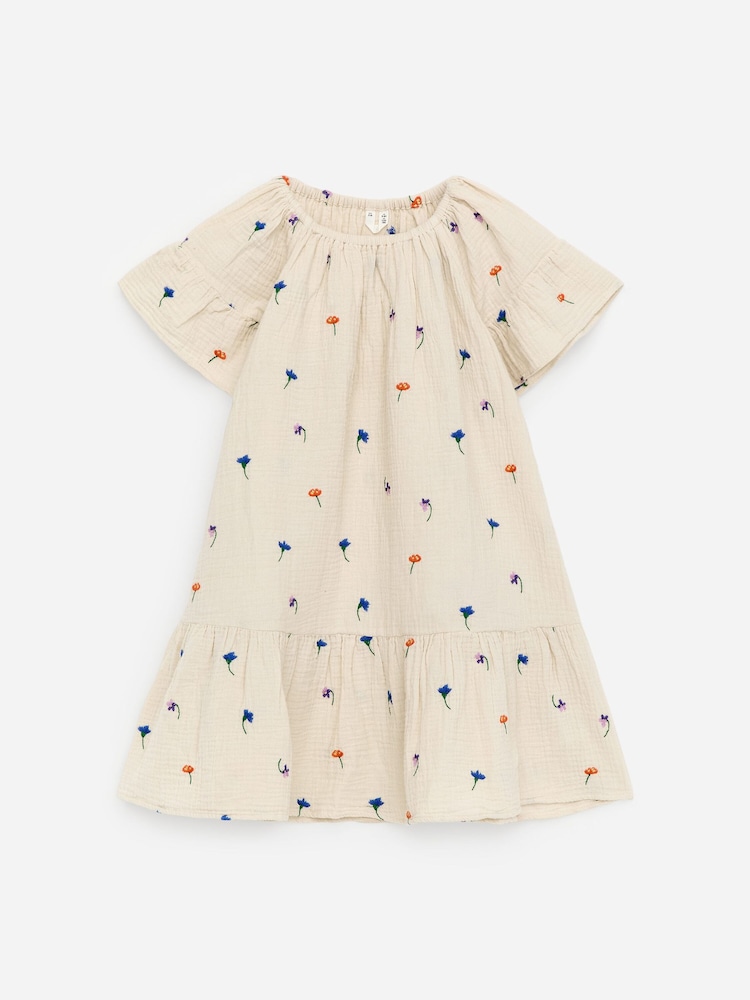 ARKET Cream Embroidered Frill Dress - Image 1 of 1 ARKET Cream Embroidered Frill Dress - Image 1 of 1