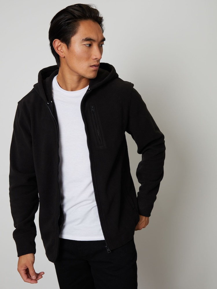 Threadbare Black Micro Fleece Zip Through Hooded Jacket - Image 1 of 4