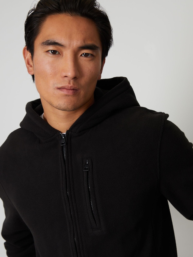 Threadbare Black Micro Fleece Zip Through Hooded Jacket - Image 4 of 4