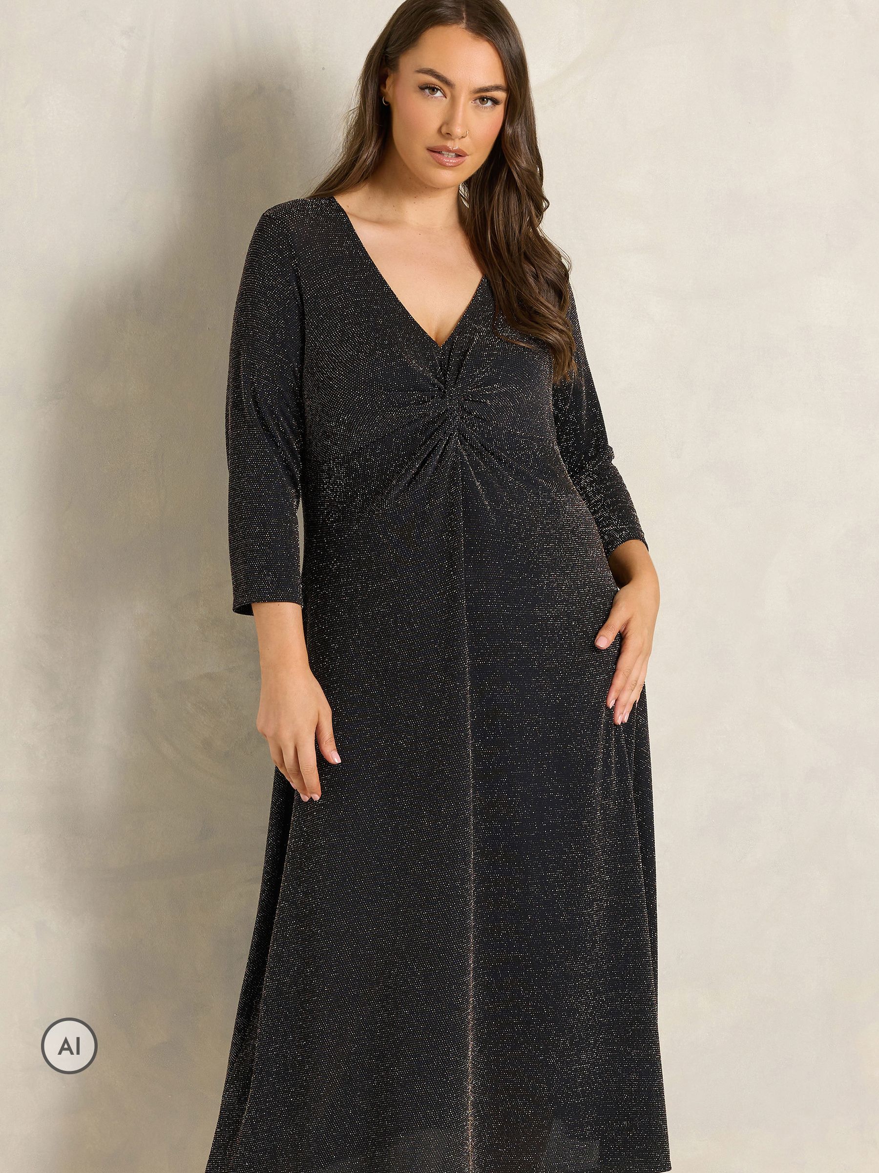 Evans Women's Black Sparkle Knot Front Dress - Image 1