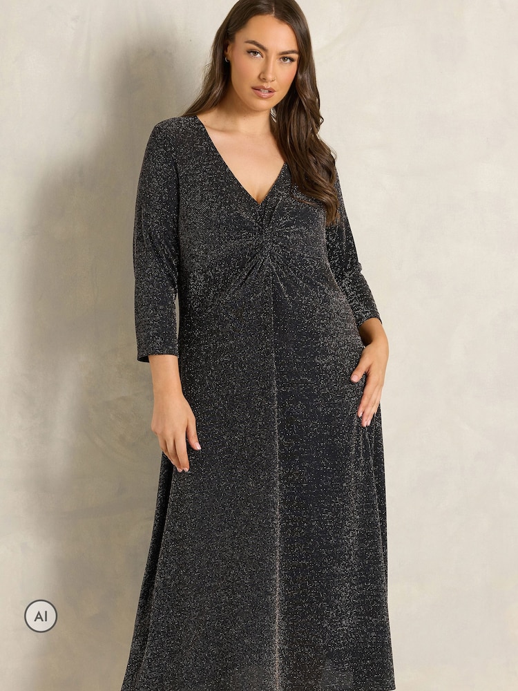 Қара - Evans Sparkle Knot Front Dress - 6суретінің 1 суреті
