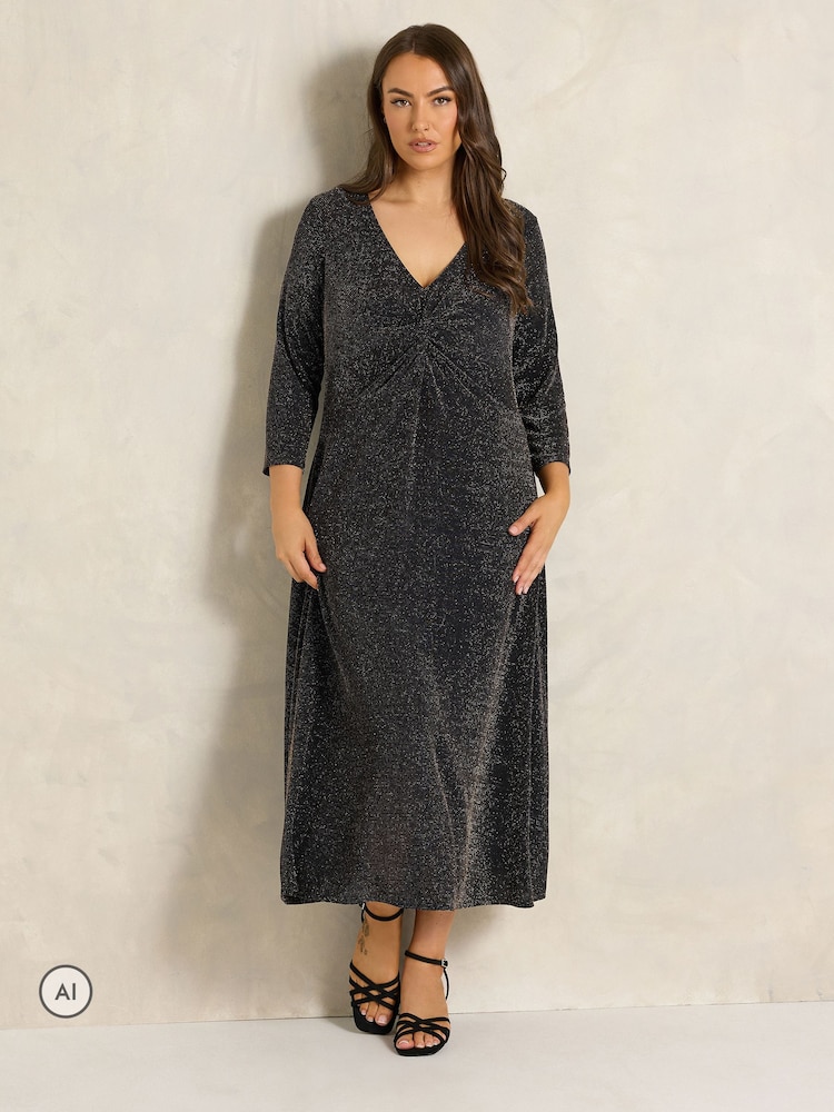 Қара - Evans Sparkle Knot Front Dress - 6суретінің 2 суреті