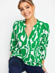 M&Co Green Abstract 3/4 Sleeve Blouse - Image 1 of 4