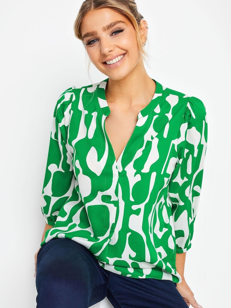 M&Co Green Abstract 3/4 Sleeve Blouse - Image 1 of 4