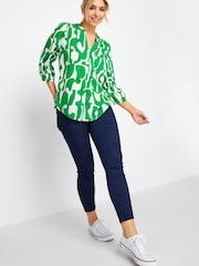M&Co Green Abstract 3/4 Sleeve Blouse - Image 3 of 4