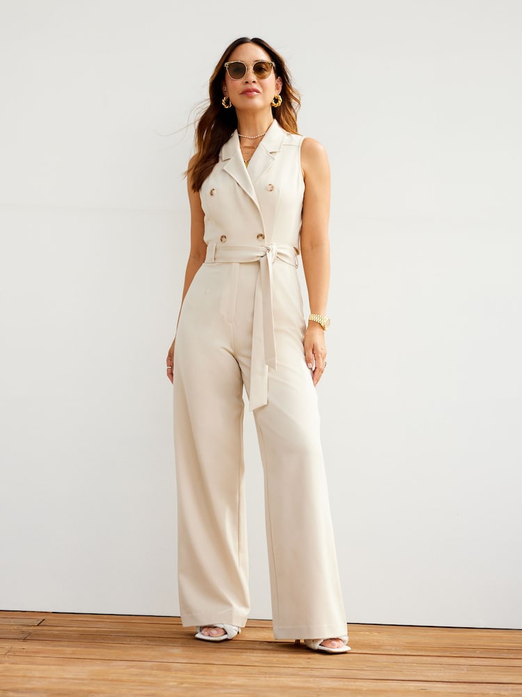 Myleene Klass Cream Sleeveless Tailored Jumpsuit - Image 1 of 9