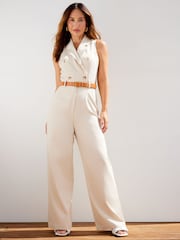 Myleene Klass Cream Sleeveless Tailored Jumpsuit - Image 6 of 9