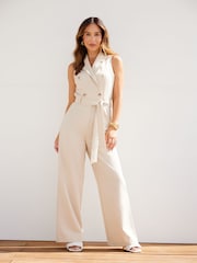 Myleene Klass Cream Sleeveless Tailored Jumpsuit - Image 7 of 9