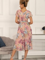 Jolie Moi Pink Scarlett Cap Sleeve Mesh Midi Dress - Image 2 of 6