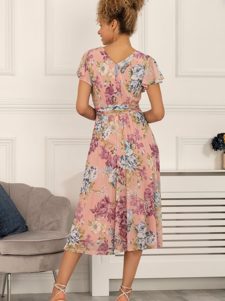Jolie Moi Pink Scarlett Cap Sleeve Mesh Midi Dress - Image 2 of 6
