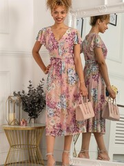 Jolie Moi Pink Scarlett Cap Sleeve Mesh Midi Dress - Image 5 of 6