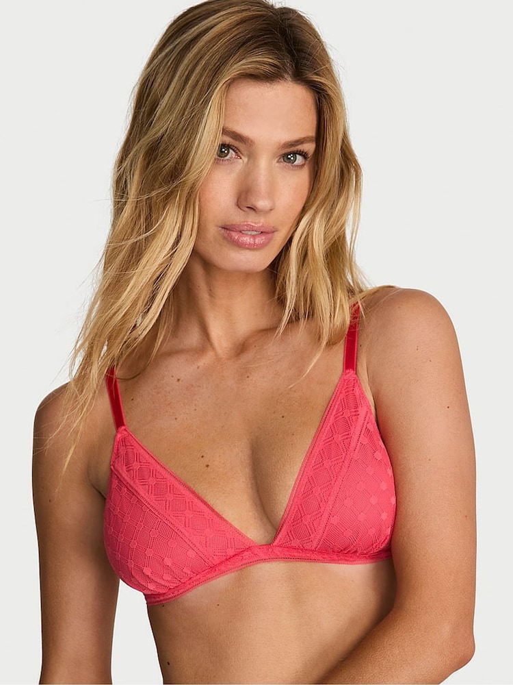 Victoria's Secret Wild Watermelon Pink Triangle Geo Dot Lace Unlined Bralette - Image 1 of 2