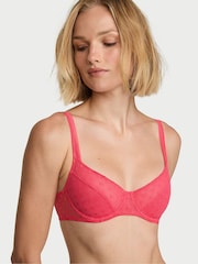 Victoria's Secret Wild Watermelon Pink Unlined Balcony Geo Dot Lace Bra - Image 1 of 2