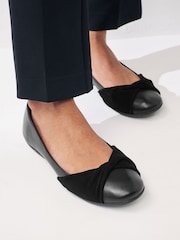 Black Forever Comfort Leather Twist Leather Ballerina Shoes - Image 2 of 9