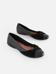 Black Forever Comfort Leather Twist Leather Ballerina Shoes - Image 3 of 9