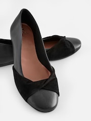 Black Forever Comfort Leather Twist Leather Ballerina Shoes - Image 8 of 9