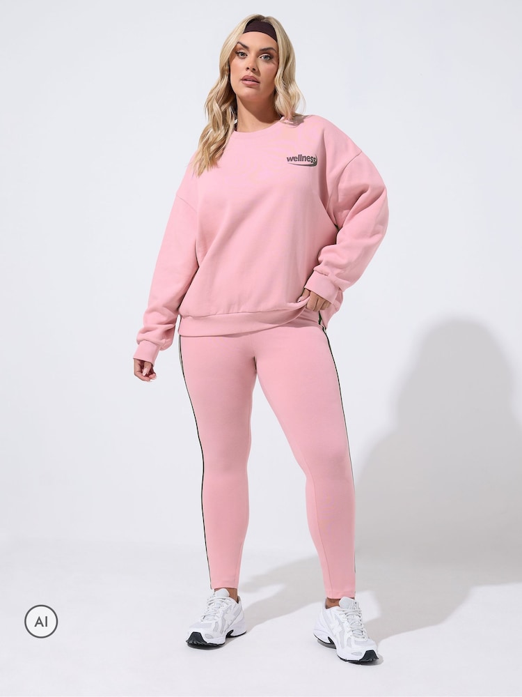 Yours Curve Pink Side Stripe Active Leggings - Image 2 of 7