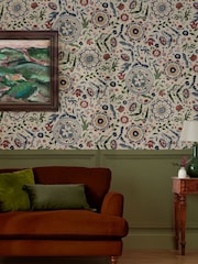 Joules White Festival Flowers Antique Wallpaper - Image 1 of 4