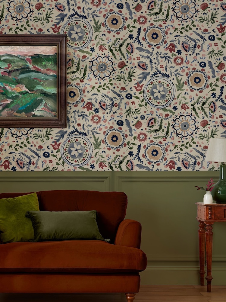 Joules White Festival Flowers Antique Wallpaper - Image 1 of 4 Joules White Festival Flowers Antique Wallpaper - Image 1 of 4