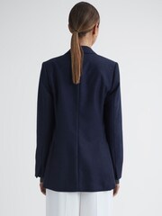 Reiss Navy Lorena Wool Flannel Double Breasted Blazer - Image 5 of 5