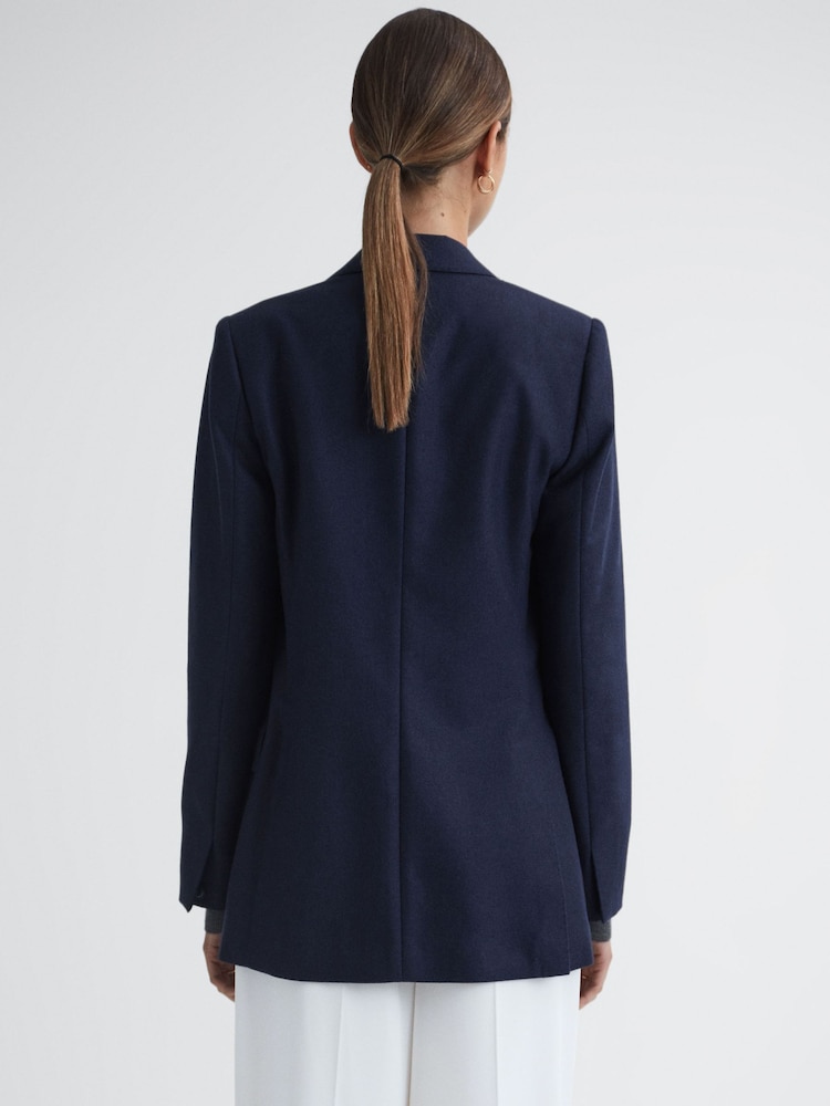 Reiss Navy Lorena Wool Flannel Double Breasted Blazer - Image 5 of 5