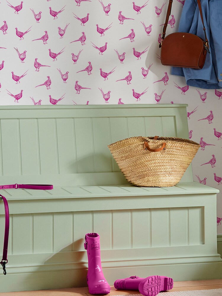 Joules Pink Flirty Pheasants Wallpaper - Image 1 of 5