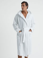 Reiss White Coastal Textured Cotton Hooded Dressing Gown - Image 1 of 4
