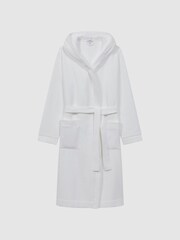 Reiss White Coastal Textured Cotton Hooded Dressing Gown - Image 2 of 4