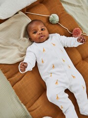 JoJo Maman Bébé Giraffe Embroidered Cotton Baby Sleepsuit - Image 2 of 5